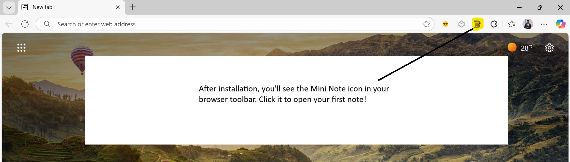 Mini Note icon in browser toolbar